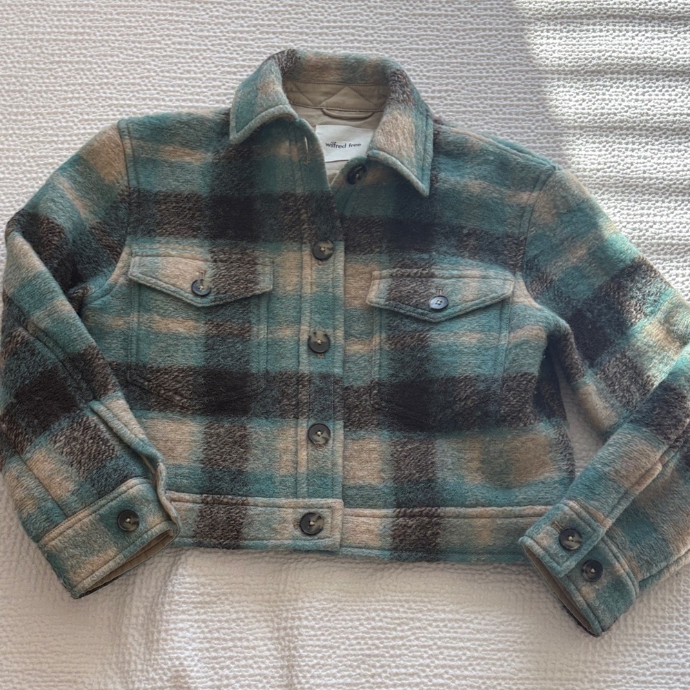 Wilfred Plaid Jean Jacket - Teal and charcoal